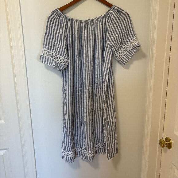 Beach Cover Up Swimsuit New Collection Made in Italy One Size White Blue Stripes - Picture 2 of 9